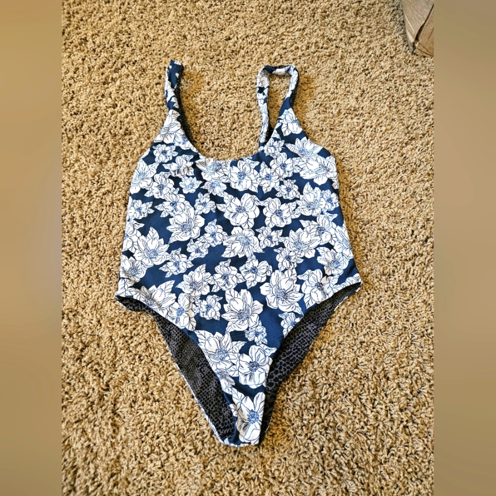 Acacia Swimwear  Floral Navy and White One Piece